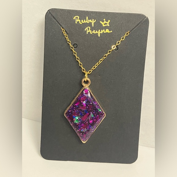 Handmade Purple Galaxy Resin Necklace – Glitter Diamond Pendant - Picture 6 of 6